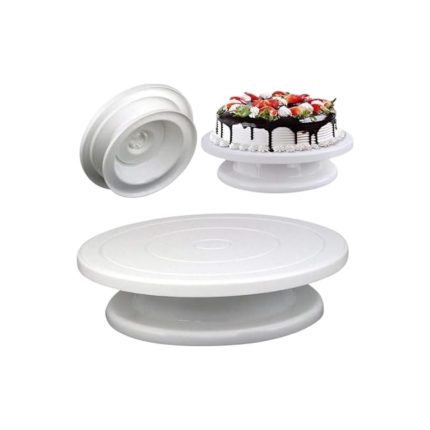 حامل تورتة متحرك بلاستيك مقاس 30 سم, قرص تزيين تورتة دوار, حامل كيك بلاستيك دوار, Rotating Plastic Cake Turntable 30cm